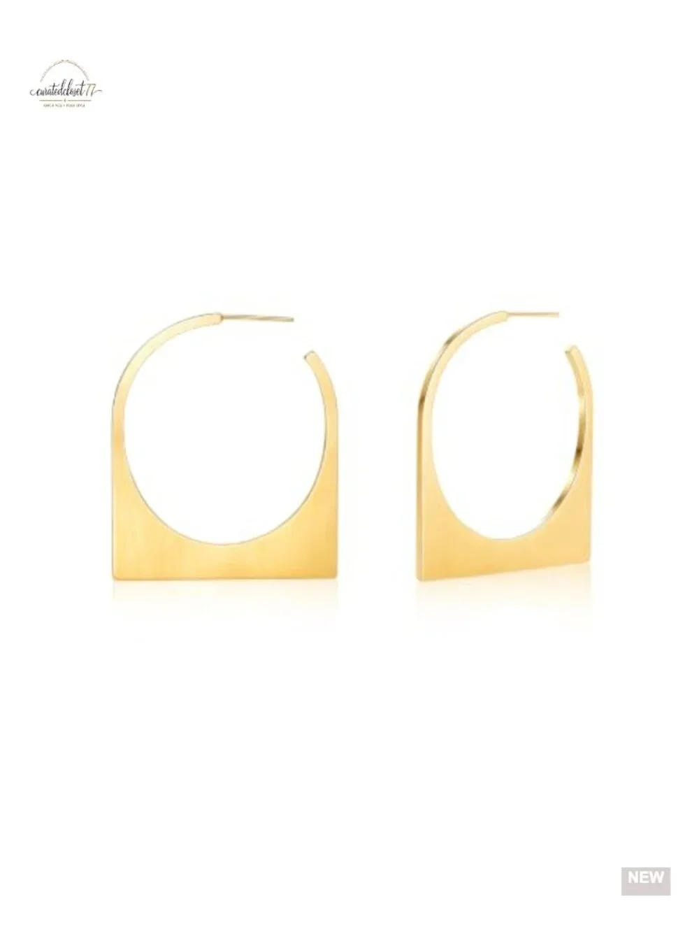 14K Gold Plated Geometric Hoop Earrings, Brushed Matte Statement Earrings,